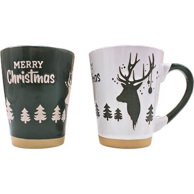 Dekohelden24 Dekorativa hjältar 24 muggset, kaffekoppar, glödvinsmuggar, dryckesmugg lergods set om 2, storlek: L/B/H ca 12 x 8 x 11 cm, kapacitet 360 ml per kopp, älg grön/vit, 11 cm Dekohelden24 Dekorativa hjältar 24 muggset, kaffekoppar, glödvinsmuggar, dryckesmugg lergods set om 2, storlek: L/B/H ca 12 x 8 x 11 cm, kapacitet 360 ml per kopp, älg grön/vit, 11 cm