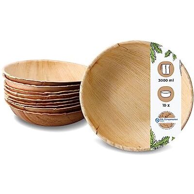 GREENBOX Palmware – miljövänlig engångsservis av palmblad I 10 stycken palmbladskål rund 3 000 ml Ø 30 cm I salladsskål, dippskålar, soppskål, serveringsskål, snacksskål, beige GREENBOX Palmware – miljövänlig engångsservis av palmblad I 10 stycken palmbladskål rund 3 000 ml Ø 30 cm I salladsskål, dippskålar, soppskål, serveringsskål, snacksskål, beige