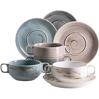 MÄSER , porslin, soppkopp set DERBY, vit, beige, grå, blå MÄSER , porslin, soppkopp set DERBY, vit, beige, grå, blå