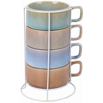 Tivoli Set 4 mugg, 360 ml stengods med handtag, järnstativ, 4 toner Tivoli Set 4 mugg, 360 ml stengods med handtag, järnstativ, 4 toner