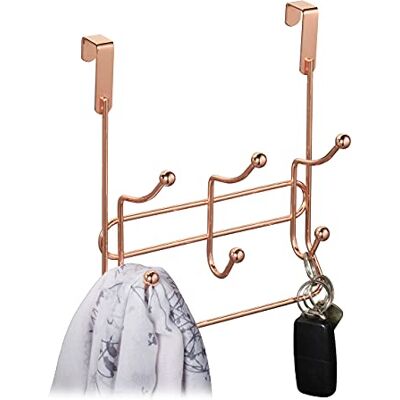 Relaxdays Dörrgarderob med 3 dubbelkrokar, ädel dörrkrok för upphängning, metall, HBT: 23,5 x 20,5 x 9,5 cm, koppar, 1 styck Relaxdays Dörrgarderob med 3 dubbelkrokar, ädel dörrkrok för upphängning, metall, HBT: 23,5 x 20,5 x 9,5 cm, koppar, 1 styck