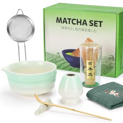 Alyvisun Matcha Set, 7 st Matcha Kit med Matcha Whisk, Matcha Skål och Sked, Matcha Whisk Set för Matcha älskare att Göra Frukost, Latte Alyvisun Matcha Set, 7 st Matcha Kit med Matcha Whisk, Matcha Skål och Sked, Matcha Whisk Set för Matcha älskare att Göra Frukost, Latte