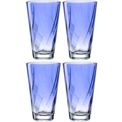 Leonardo HOME Twist dricksglas, set om 4, diskmaskinssäkra juiceglas, högkvalitativa och moderna dricksglas, ergonomiska, vardagliga och böjda vattenglas, blå, 300 ml, 046971 Leonardo HOME Twist dricksglas, set om 4, diskmaskinssäkra juiceglas, högkvalitativa och moderna dricksglas, ergonomiska, vardagliga och böjda vattenglas, blå, 300 ml, 046971