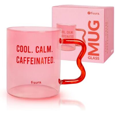 FISURA – Glas mugg “caffeinated” i rosa borosilikat med rött handtag, originell kaffekopp för te eller kaffe, modern temugg på 410 ml, perfekt för frukost. FISURA – Glas mugg “caffeinated” i rosa borosilikat med rött handtag, originell kaffekopp för te eller kaffe, modern temugg på 410 ml, perfekt för frukost.