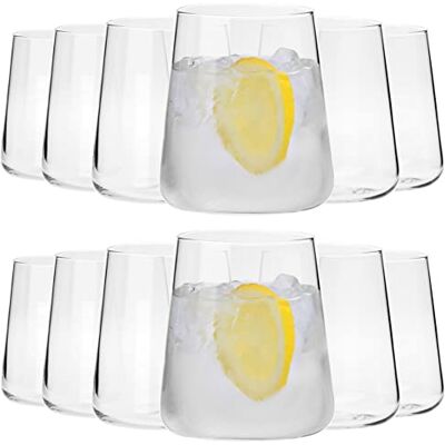 KIAPPO Dricksglas set 380 ml – 12 stycken glas – vitvinsglas – kristallglas – perfekt för gin, juice och vatten – perfekt hemma eller restaurang KIAPPO Dricksglas set 380 ml – 12 stycken glas – vitvinsglas – kristallglas – perfekt för gin, juice och vatten – perfekt hemma eller restaurang