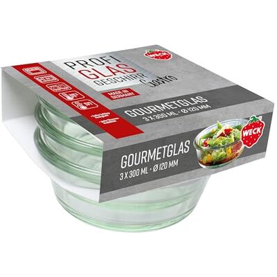 Weck Set med 3 gastropack 300 ml gourmetglas (perfekta skapelser, ugnssäkra, diskmaskinssäkra, stabilitet, delikatessglas, utan lock) 76126 Weck Set med 3 gastropack 300 ml gourmetglas (perfekta skapelser, ugnssäkra, diskmaskinssäkra, stabilitet, delikatessglas, utan lock) 76126