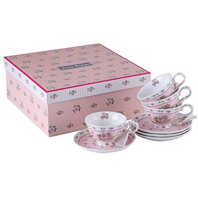 London Boutique Set med 4 tekoppar i porslin, shabby chic, vintage, fågel, fjäril, blomma, tekopp med presentförpackning, keramik, rosa, 11 x 8 cm London Boutique Set med 4 tekoppar i porslin, shabby chic, vintage, fågel, fjäril, blomma, tekopp med presentförpackning, keramik, rosa, 11 x 8 cm