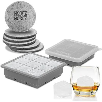 Moritz & Moritz 2 x isbitsbehållare med lock silikon – stor isbitsform silikon med lock BPA-fri för 18 isbitar i kubform – inkl. 6 underlägg och recepthäfte Moritz & Moritz 2 x isbitsbehållare med lock silikon – stor isbitsform silikon med lock BPA-fri för 18 isbitar i kubform – inkl. 6 underlägg och recepthäfte