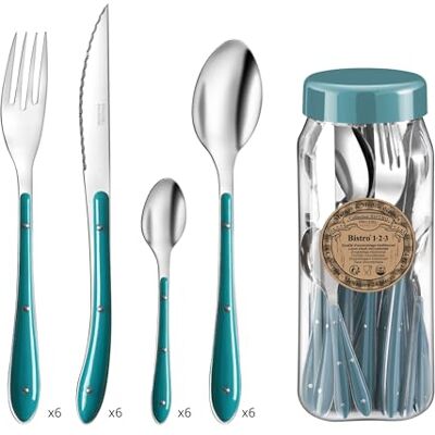 Pradel Essentiel PRADEL Essential 24 bordsbestick för 6 personer Bistro 1-2-3-18/0 rostfritt stål, standardfinish ankblå (tjocklek 1,5 mm) Pradel Essentiel PRADEL Essential 24 bordsbestick för 6 personer Bistro 1-2-3-18/0 rostfritt stål, standardfinish ankblå (tjocklek 1,5 mm)