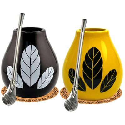 Mate Green Mate-temugg set för två ● Keramikmugg Hoja Yellow och Hoja Black 350 ml mate tekopp ● Rostfritt stål sugrör Bombilla och kokrpad ● Rostfritt stål halm bombilla och keramik yerba mate tea kopp Mate Green Mate-temugg set för två ● Keramikmugg Hoja Yellow och Hoja Black 350 ml mate tekopp ● Rostfritt stål sugrör Bombilla och kokrpad ● Rostfritt stål halm bombilla och keramik yerba mate tea kopp