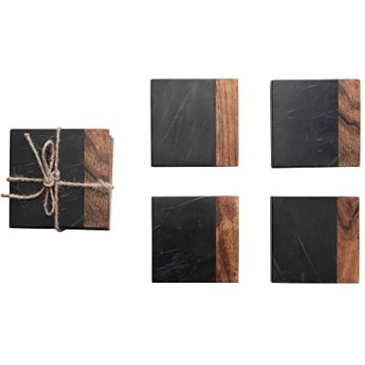 Creative Kreativ Co-Op-marmor och akacia trä 2-tonad, svart och naturlig, set med 4 underlägg Creative Kreativ Co-Op-marmor och akacia trä 2-tonad, svart och naturlig, set med 4 underlägg
