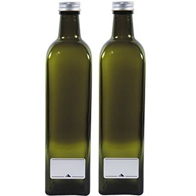 mikken 2 x tom oljeflaska 750 ml, grön-brun glasflaska inklusive märkningsetiketter mikken 2 x tom oljeflaska 750 ml, grön-brun glasflaska inklusive märkningsetiketter