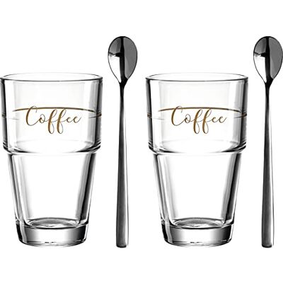Leonardo HOME Mugg "Kaffe" SOLO set om 2 410 ml 2 skedar, 043477, glas Leonardo HOME Mugg "Kaffe" SOLO set om 2 410 ml 2 skedar, 043477, glas
