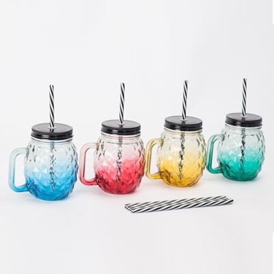 Relaxdays 4-delad ananas design dryckesbehållare med lock och sugrör, 500 ml, handtag, färgglad, 12,5 x 12 x 9 cm Relaxdays 4-delad ananas design dryckesbehållare med lock och sugrör, 500 ml, handtag, färgglad, 12,5 x 12 x 9 cm