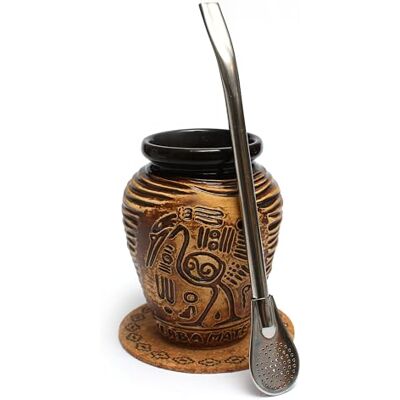 Mate Green Mate-Tee kalebass set ● Keramik Mate mugg aztek 300 ml ● Keramisk mate te kopp ● Sugrör i rostfritt stål Bombilla 19 cm ● Korkdyna ● Handgjord keramisk kalebass Mate Green Mate-Tee kalebass set ● Keramik Mate mugg aztek 300 ml ● Keramisk mate te kopp ● Sugrör i rostfritt stål Bombilla 19 cm ● Korkdyna ● Handgjord keramisk kalebass