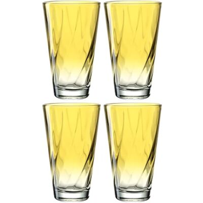 Leonardo HOME Twist dricksglas, set om 4, diskmaskinssäkra juiceglas, högkvalitativa och moderna dricksglas, ergonomiska, vardagliga och böjda vattenglas, gul, 300 ml, 046970 Leonardo HOME Twist dricksglas, set om 4, diskmaskinssäkra juiceglas, högkvalitativa och moderna dricksglas, ergonomiska, vardagliga och böjda vattenglas, gul, 300 ml, 046970