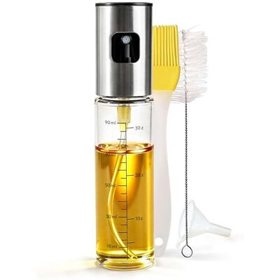 Moritz & Moritz oljespruta 90 ml – kompakt oljesprejflaska av glas för kök, grill och luftfrans – lämplig för olja, vinäger, vatten och sojasås – med borste och rengöringsredskap Moritz & Moritz oljespruta 90 ml – kompakt oljesprejflaska av glas för kök, grill och luftfrans – lämplig för olja, vinäger, vatten och sojasås – med borste och rengöringsredskap