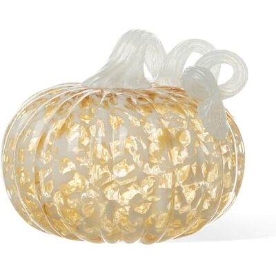 Glitzhome Handblåst glas pumpa 15 cm D höst bärnsten prickar rund glas kalebass bordsskiva heminredning Glitzhome Handblåst glas pumpa 15 cm D höst bärnsten prickar rund glas kalebass bordsskiva heminredning