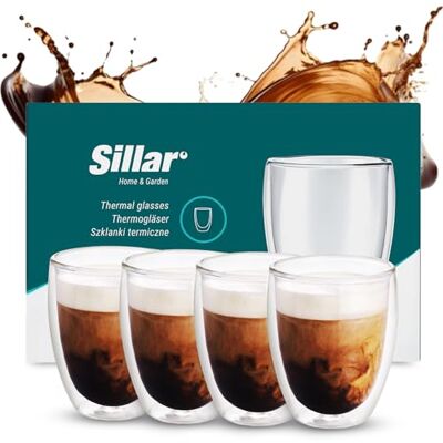 Sillar Dubbelväggiga kaffeglas 4 st x 350 ml latte macchiatoglas Stora värmebeständiga dubbelväggiga glas termoglas Kaffeglas temperaturbeständiga mockakoppar, teglas Sillar Dubbelväggiga kaffeglas 4 st x 350 ml latte macchiatoglas Stora värmebeständiga dubbelväggiga glas termoglas Kaffeglas temperaturbeständiga mockakoppar, teglas