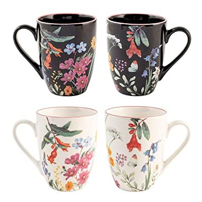 H&H Caroline Set 6 Mug, New Bone Kina, Black&White, 340cc H&H Caroline Set 6 Mug, New Bone Kina, Black&White, 340cc