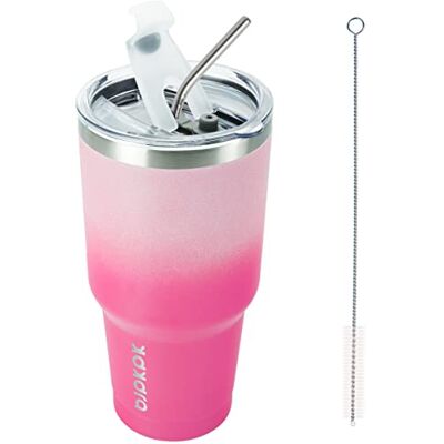 BJPKPK 8,5 dl tumlare med lock och sugrör resa kaffemugg rostfritt stål isolerad termisk glas kopp, körsbärsblom BJPKPK 8,5 dl tumlare med lock och sugrör resa kaffemugg rostfritt stål isolerad termisk glas kopp, körsbärsblom