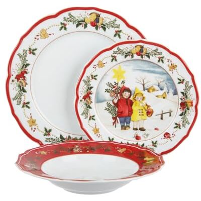 Other Brands - 3pc Christmas Set - Röd - Fint porslin - Servisset Other Brands - 3pc Christmas Set - Röd - Fint porslin - Servisset