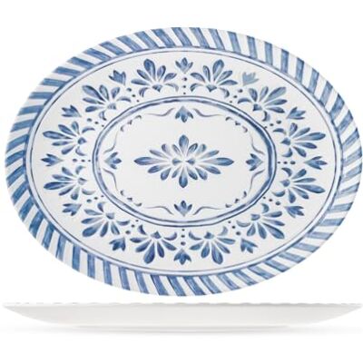 H&H , Azulejo ovala tallrikar i melamin, 6 delar, 100% dekorerad, 35 x 26 cm, lämplig för diskmaskin H&H , Azulejo ovala tallrikar i melamin, 6 delar, 100% dekorerad, 35 x 26 cm, lämplig för diskmaskin
