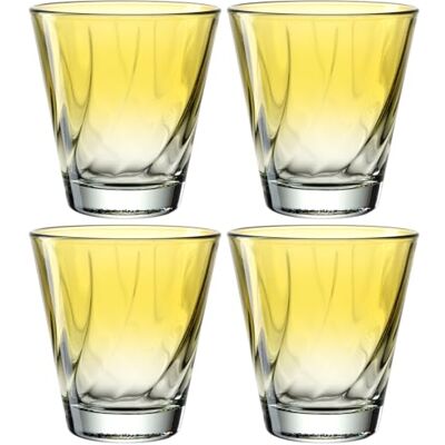 Leonardo HOME Twist dricksglas, set om 4, diskmaskinssäkra juiceglas, högkvalitativa och moderna dricksglas, ergonomiska, vardagliga och böjda vattenglas, gul, 215 ml, 046966 Leonardo HOME Twist dricksglas, set om 4, diskmaskinssäkra juiceglas, högkvalitativa och moderna dricksglas, ergonomiska, vardagliga och böjda vattenglas, gul, 215 ml, 046966