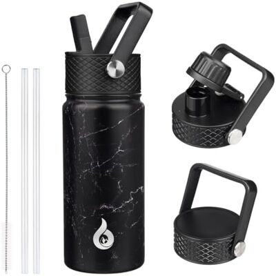 BJPKPK 525 ml isolerade vattenflaskor, rostfritt stål vattenflaska med sugrör, termoisolerade vattenflaskor med 3 lock, varmt kallt vattenflaskor för skola – midnatt BJPKPK 525 ml isolerade vattenflaskor, rostfritt stål vattenflaska med sugrör, termoisolerade vattenflaskor med 3 lock, varmt kallt vattenflaskor för skola – midnatt