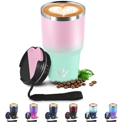 JAPORIA Termisk mugg 600 ml 20 uns, kaffetermos med dubbelskuren återanvändbar, isolerad flaska i rostfritt stål, BPA-fri, resemugg för kaffe, termisk kopp för Viajes, Oficina, Deporte, Escuela JAPORIA Termisk mugg 600 ml 20 uns, kaffetermos med dubbelskuren återanvändbar, isolerad flaska i rostfritt stål, BPA-fri, resemugg för kaffe, termisk kopp för Viajes, Oficina, Deporte, Escuela