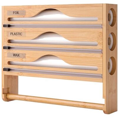 Relaxdays 4-i-1 väggmonterad rullhållare för köksrulle fästfilm, folie och bakpapper – bambu, 30 × 35,5 × 7 cm, naturlig Relaxdays 4-i-1 väggmonterad rullhållare för köksrulle fästfilm, folie och bakpapper – bambu, 30 × 35,5 × 7 cm, naturlig