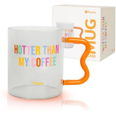 FISURA – Glas mugg “hotter” i borosilikat med orange handtag, värmetålig kaffekopp eller temugg på 410 ml, modern design för teälskare och kaffeälskare. FISURA – Glas mugg “hotter” i borosilikat med orange handtag, värmetålig kaffekopp eller temugg på 410 ml, modern design för teälskare och kaffeälskare.