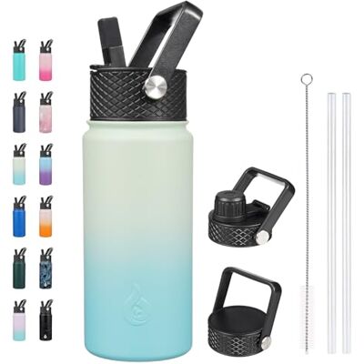 BJPKPK 525 ml isolerade vattenflaskor, rostfritt stål vattenflaska med sugrör, termoisolerade vattenflaskor med 3 lock, varmt kallt vattenflaskor för skol-mint BJPKPK 525 ml isolerade vattenflaskor, rostfritt stål vattenflaska med sugrör, termoisolerade vattenflaskor med 3 lock, varmt kallt vattenflaskor för skol-mint