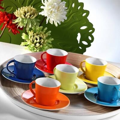 WELL HOME MOBILIARIO & DECORACIÓN Kaffemuggar set (12 st) porslin, röd, vit, blå, orange, gul och grön 90cc WELL HOME MOBILIARIO & DECORACIÓN Kaffemuggar set (12 st) porslin, röd, vit, blå, orange, gul och grön 90cc