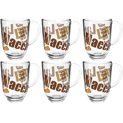 Leonardo Napoli Latte macchiato-koppar, set om 6, diskmaskinssäkra kaffemuggar med motiv, glaskopp med handtag, mikrovågsugnssäker, 380 ml 024236 Leonardo Napoli Latte macchiato-koppar, set om 6, diskmaskinssäkra kaffemuggar med motiv, glaskopp med handtag, mikrovågsugnssäker, 380 ml 024236