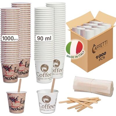 Caffetti 1 000 Kaffekoppar + 1 000 stekspaletter glas 90 ml 3 oz i italienskt papper, återvinningsbar björkträpalett, för restaurang, kontor, upptagen, bar, espresso Caffetti 1 000 Kaffekoppar + 1 000 stekspaletter glas 90 ml 3 oz i italienskt papper, återvinningsbar björkträpalett, för restaurang, kontor, upptagen, bar, espresso