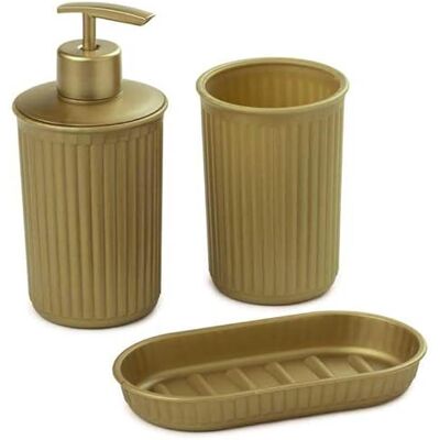 Tatay 3 st badbordsunderlägg (kopp + dispenser + tvålkopp) Baobab, tillverkad av plast, BPA-fri, guld Tatay 3 st badbordsunderlägg (kopp + dispenser + tvålkopp) Baobab, tillverkad av plast, BPA-fri, guld
