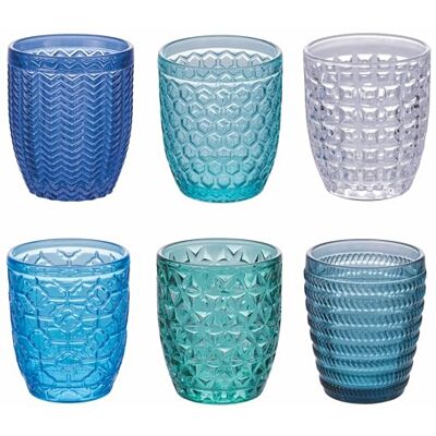 Tivoli Set med 6 vattenglas 320 ml klart målat glas, bearbetad yta, havsgeometrier Tivoli Set med 6 vattenglas 320 ml klart målat glas, bearbetad yta, havsgeometrier