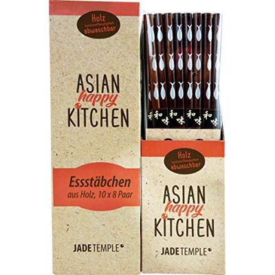 JADE TEMPLE Ätpinnar av mörkt trä med fisktryck, 22 cm, smakneutral, 8 par per fördelaktig förpackning JADE TEMPLE Ätpinnar av mörkt trä med fisktryck, 22 cm, smakneutral, 8 par per fördelaktig förpackning