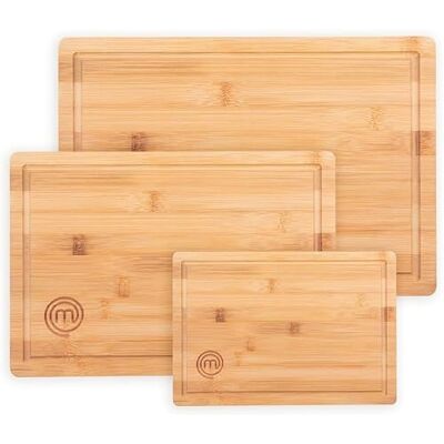 Master Chef MasterChef Set med Skärbrädor, Skärbrädeset Bambu 3-Delar, Stor, Medium och Liten Bräda, Naturlig Bambu, med Juicespår, Slitstarka, Perfekta för Kött, Grönsaker, Frukt och Bröd Master Chef MasterChef Set med Skärbrädor, Skärbrädeset Bambu 3-Delar, Stor, Medium och Liten Bräda, Naturlig Bambu, med Juicespår, Slitstarka, Perfekta för Kött, Grönsaker, Frukt och Bröd