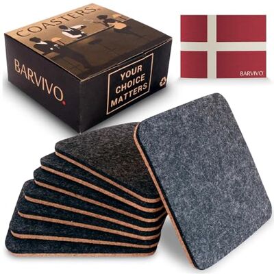 BARVIVO Svarta underlägg för drycker absorberande set med 8 – perfekta klassiska dryckesunderlägg för träbordsskydd med repor som förhindrar korksida och en omedelbar kondensationsabsorberande BARVIVO Svarta underlägg för drycker absorberande set med 8 – perfekta klassiska dryckesunderlägg för träbordsskydd med repor som förhindrar korksida och en omedelbar kondensationsabsorberande