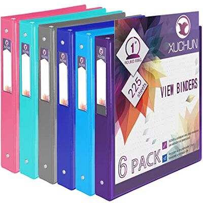 XUCHUN 6-pack 1 tum rund 3 ringpärm vy pärmar med 2 fickor, rymmer 225 ark blandade färger för kontor, hem, skola (flerfärgad) XUCHUN 6-pack 1 tum rund 3 ringpärm vy pärmar med 2 fickor, rymmer 225 ark blandade färger för kontor, hem, skola (flerfärgad)