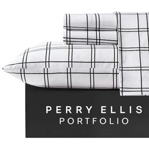 Perry Ellis portfölj lakanset 4-delar skrynkelbeständiga sängkläder med matchande örngott, lätta och andningsbara lakan, rutig heminredning (Malo vit/svart, tvilling/tvilling XL) Perry Ellis portfölj lakanset 4-delar skrynkelbeständiga sängkläder med matchande örngott, lätta och andningsbara lakan, rutig heminredning (Malo vit/svart, tvilling/tvilling XL)