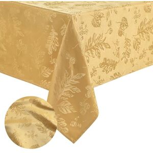 Elrene Home Fashions jacquard-bordsduk, elegant vävd, löv, skrynkelbeständig, 152 cm x 213 cm, avlång, guld Elrene Home Fashions jacquard-bordsduk, elegant vävd, löv, skrynkelbeständig, 152 cm x 213 cm, avlång, guld