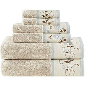 Madison Park Serene Floral Embroidered 100% Cotton Jacquard Ultra Soft Absorbent Bathroom Towel Set Shower Hand Face Washcloths, See Below, Blue Madison Park Serene Floral Embroidered 100% Cotton Jacquard Ultra Soft Absorbent Bathroom Towel Set Shower Hand Face Washcloths, See Below, Blue