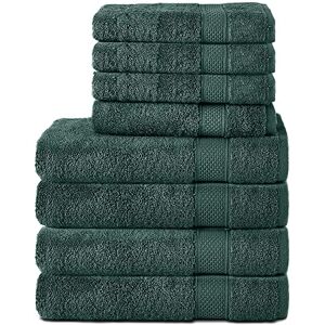 Komfortec Set med 8 handdukar av 100% bomull, 4 badhanddukar 70 x 140 och 4 handdukar 50 x 100 cm, frotté, mjuk, handduk, stor, mörkgrön Komfortec Set med 8 handdukar av 100% bomull, 4 badhanddukar 70 x 140 och 4 handdukar 50 x 100 cm, frotté, mjuk, handduk, stor, mörkgrön