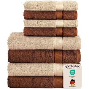 Komfortec 8-pack handduksset i 100% bomull, 4 badhanddukar 70 x 140 och 4 handdukar 50 x 100 cm, frotté, mjuk, handduk stor, brun/beige Komfortec 8-pack handduksset i 100% bomull, 4 badhanddukar 70 x 140 och 4 handdukar 50 x 100 cm, frotté, mjuk, handduk stor, brun/beige