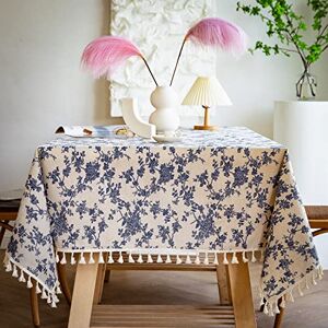 YUURAINVUVU fransk vintage blå ros blommig bomull linne tyg, sydd tofs rektangel bordsduk för kök middag bord dekoration tebjudning bondgård (140 x 180 cm) YUURAINVUVU fransk vintage blå ros blommig bomull linne tyg, sydd tofs rektangel bordsduk för kök middag bord dekoration tebjudning bondgård (140 x 180 cm)