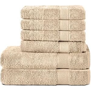 Komfortec Handduk och badhandduk set 4 x handdukar och 2 x badhanddukar 50 x 100 och 70 x 140 cm 100% mjuk bomull frotté stor och liten duschhandduk snabbtorkande sand/beige Komfortec Handduk och badhandduk set 4 x handdukar och 2 x badhanddukar 50 x 100 och 70 x 140 cm 100% mjuk bomull frotté stor och liten duschhandduk snabbtorkande sand/beige