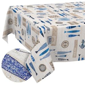 ANRO Tyg bordsduk bordslinne textilduk bomull polyestertyg tvättbar lättvårdad, i rund oval kantig maritim 100 x 140 cm skärkant ANRO Tyg bordsduk bordslinne textilduk bomull polyestertyg tvättbar lättvårdad, i rund oval kantig maritim 100 x 140 cm skärkant